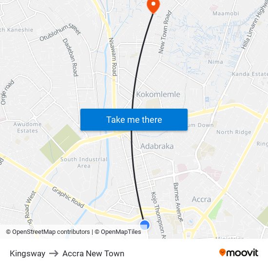 Kingsway to Accra New Town map