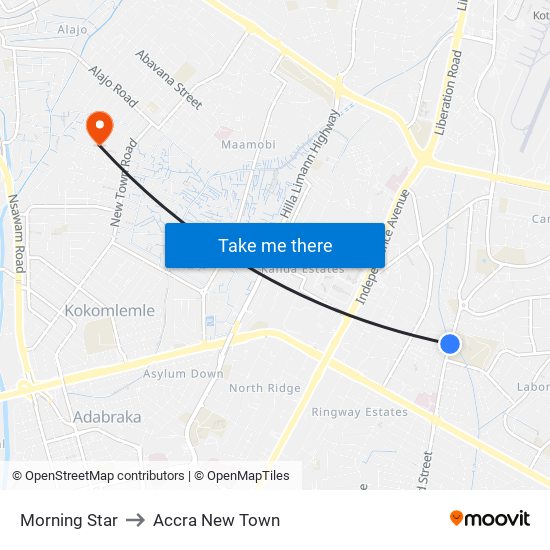Morning Star to Accra New Town map