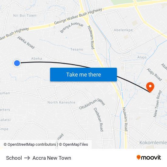 School to Accra New Town map