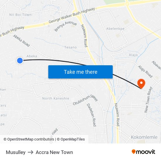 Musulley to Accra New Town map