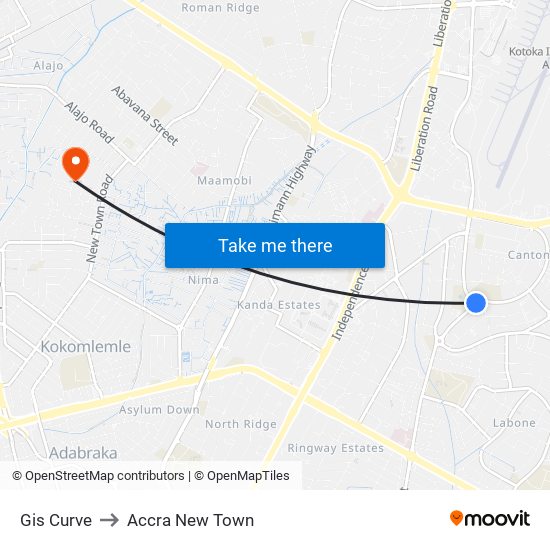 Gis Curve to Accra New Town map