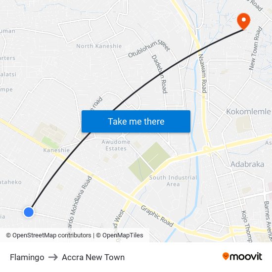 Flamingo to Accra New Town map