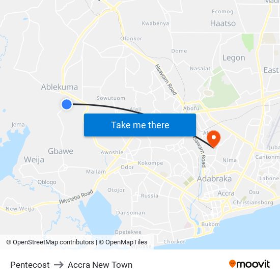 Pentecost to Accra New Town map