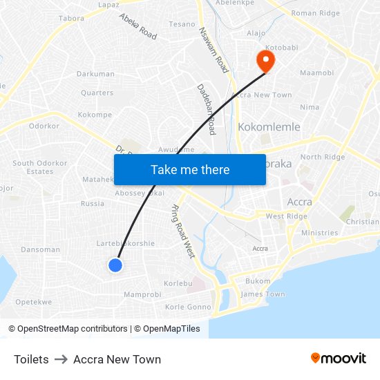 Toilets to Accra New Town map