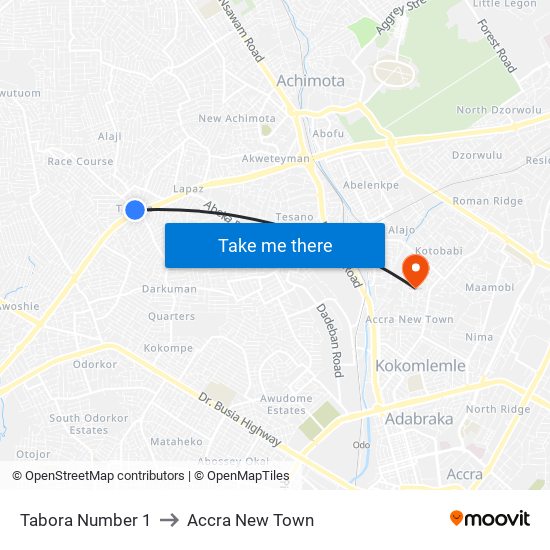 Tabora Number 1 to Accra New Town map