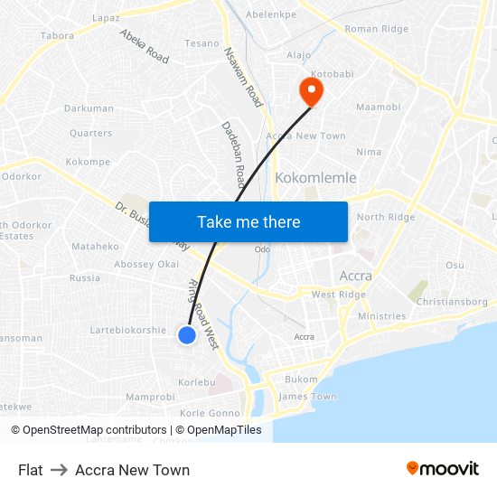 Flat to Accra New Town map