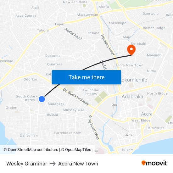 Wesley Grammar to Accra New Town map