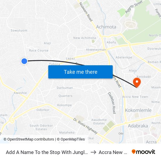 Add A Name To the Stop With Junglebus App to Accra New Town map
