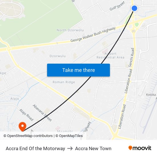 Accra End Of the Motorway to Accra New Town map