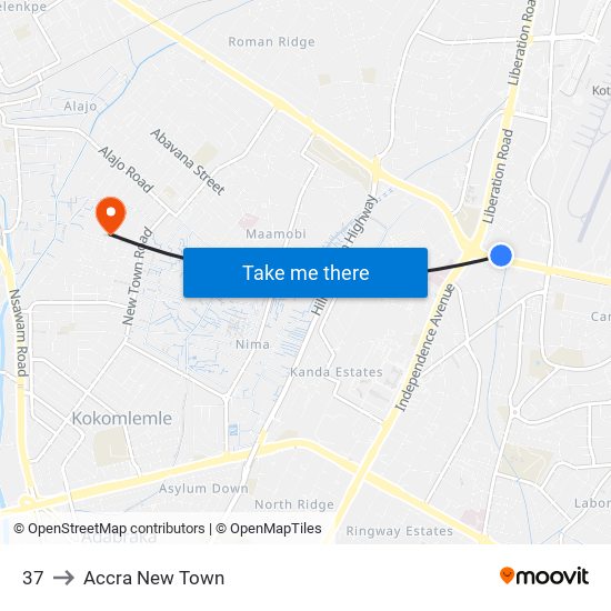 37 to Accra New Town map