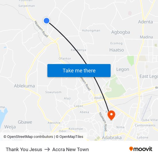 Thank You Jesus to Accra New Town map