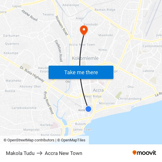 Makola Tudu to Accra New Town map