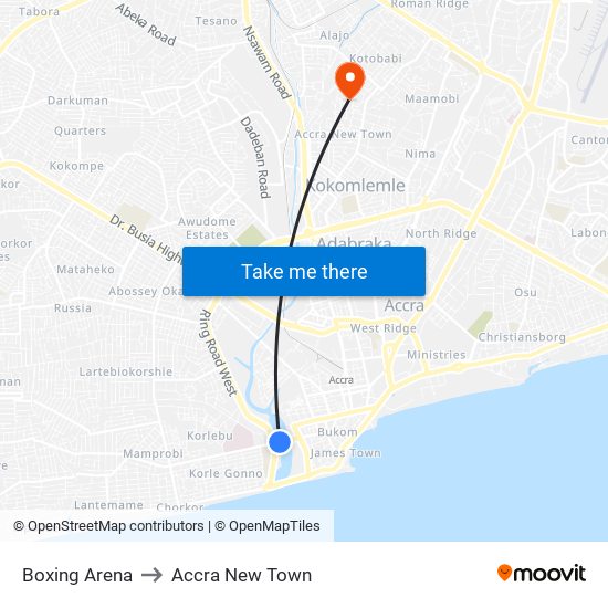 Boxing Arena to Accra New Town map
