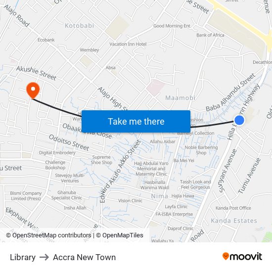 Library to Accra New Town map