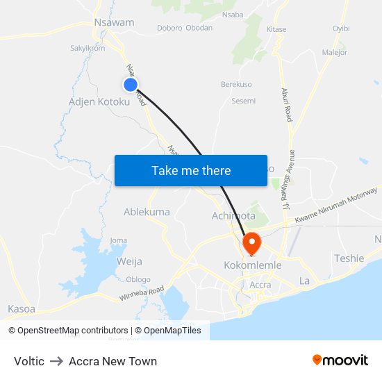 Voltic to Accra New Town map