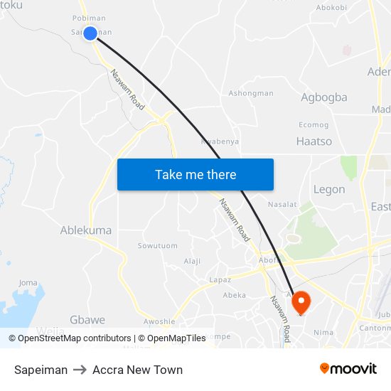 Sapeiman to Accra New Town map