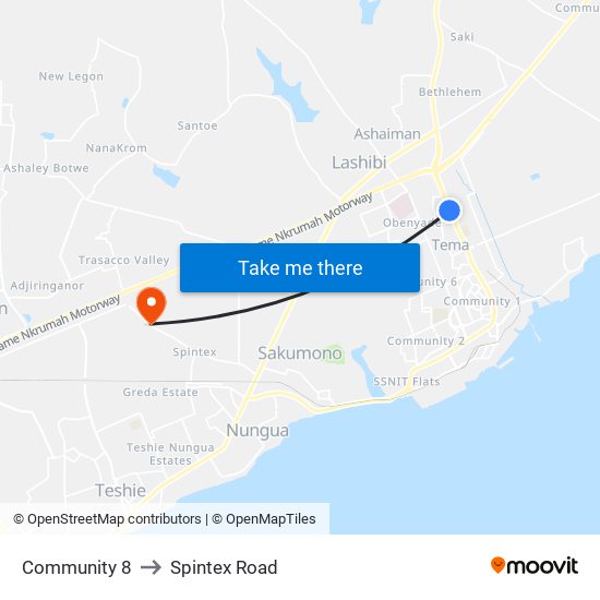 Community 8 to Spintex Road map