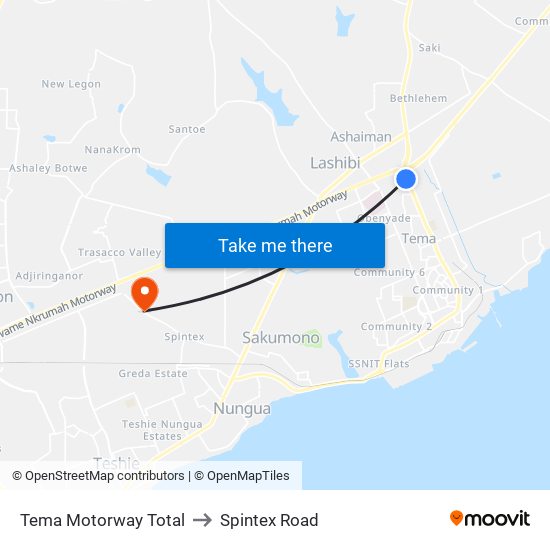 Tema Motorway Total to Spintex Road map
