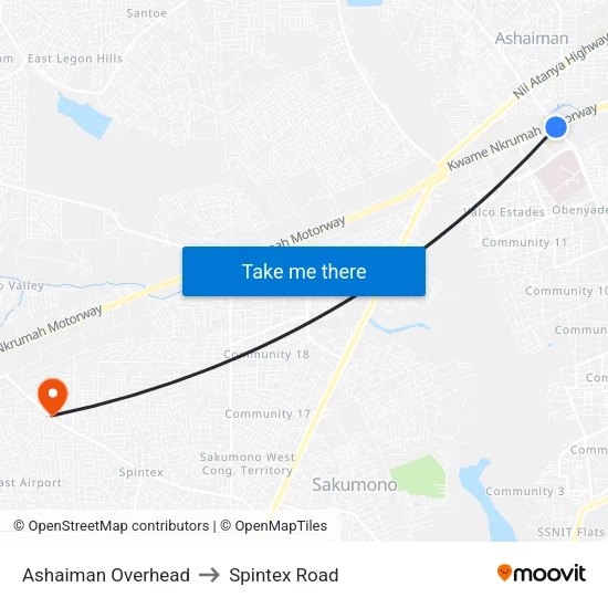 Ashaiman Overhead to Spintex Road map