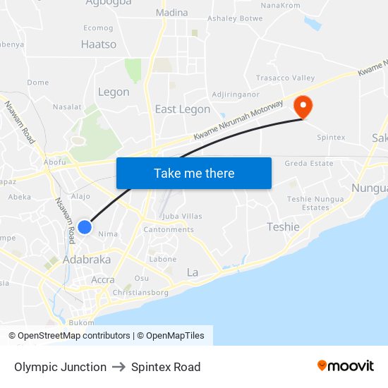 Olympic Junction to Spintex Road map