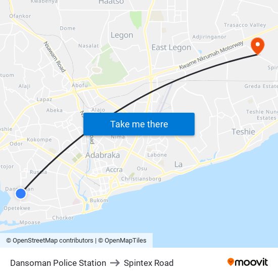 Dansoman Police Station to Spintex Road map