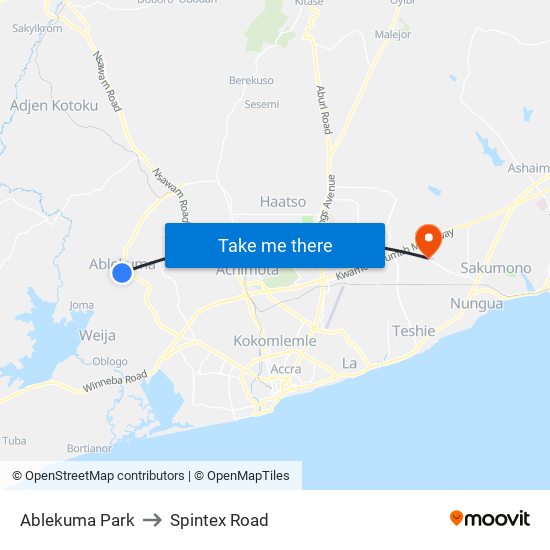 Ablekuma Park to Spintex Road map