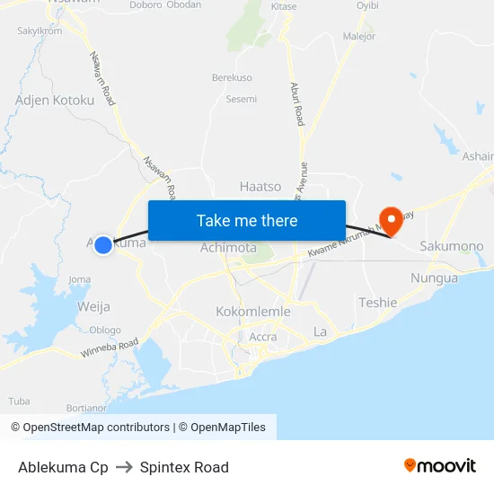Ablekuma Cp to Spintex Road map