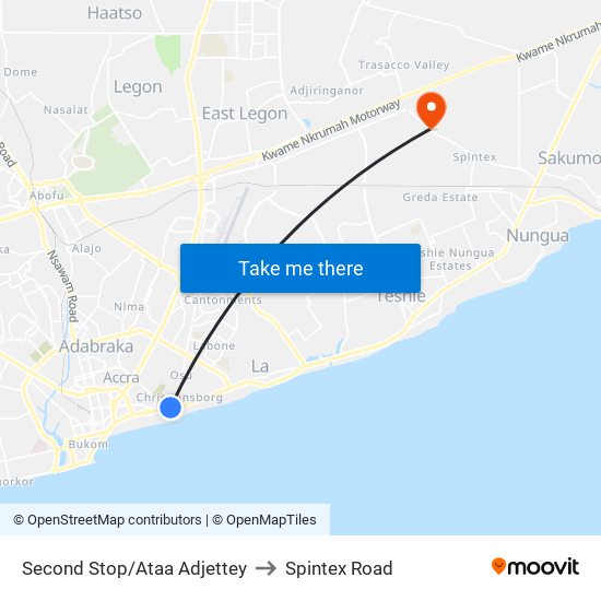 Second Stop/Ataa Adjettey to Spintex Road map