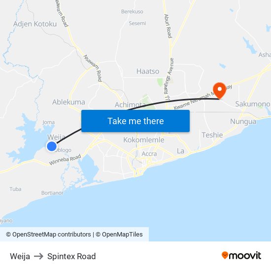 Weija to Spintex Road map