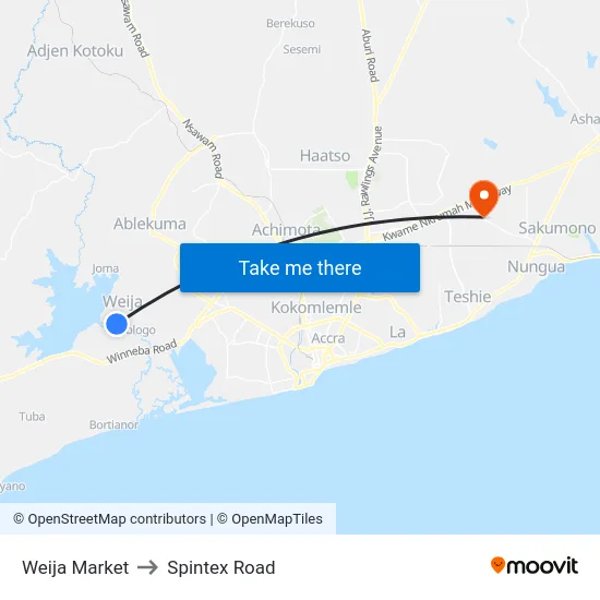 Weija Market to Spintex Road map