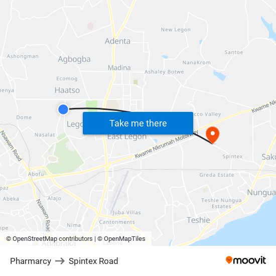 Pharmarcy to Spintex Road map