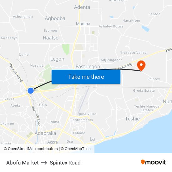 Abofu Market to Spintex Road map