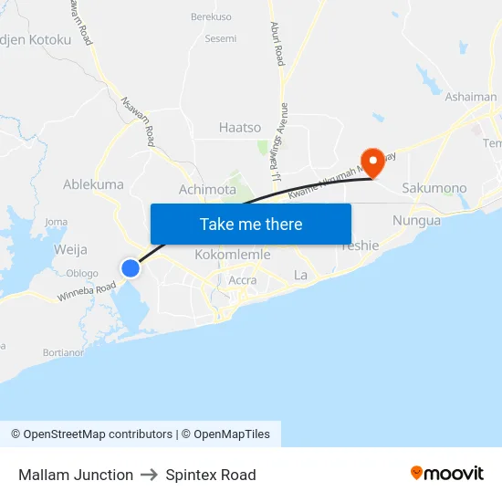 Mallam Junction to Spintex Road map