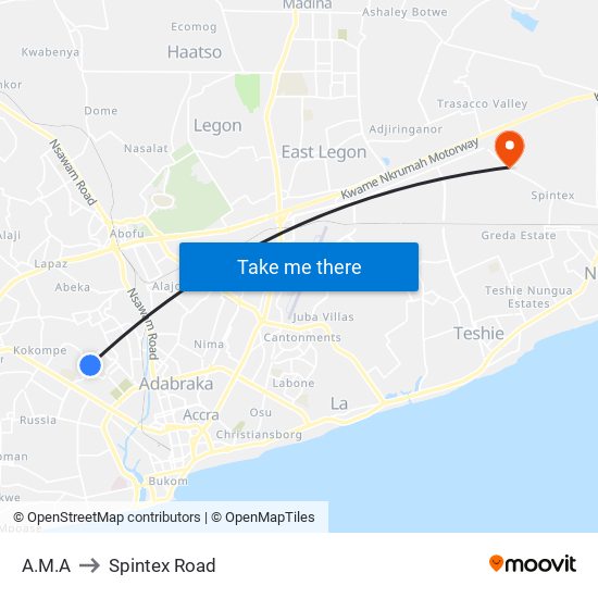 A.M.A to Spintex Road map