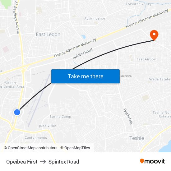 Opeibea First to Spintex Road map