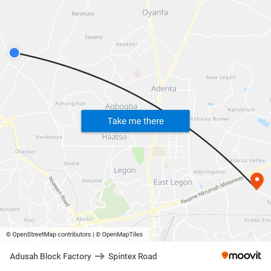 Adusah Block Factory to Spintex Road map