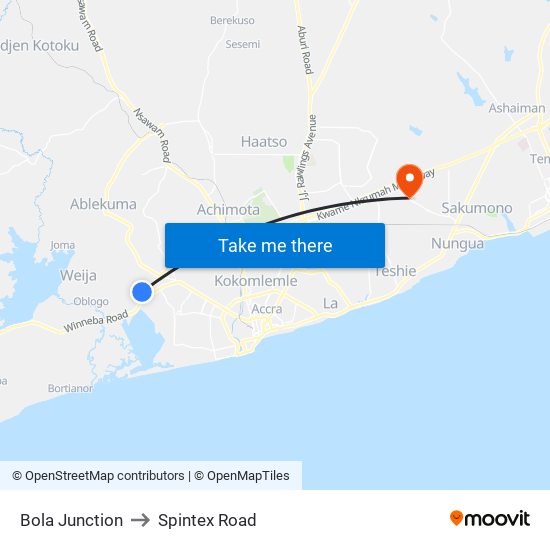 Bola Junction to Spintex Road map