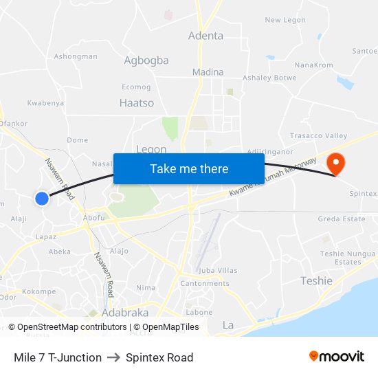 Mile 7 T-Junction to Spintex Road map