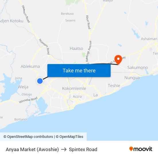 Anyaa Market (Awoshie) to Spintex Road map