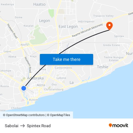 Sabolai to Spintex Road map