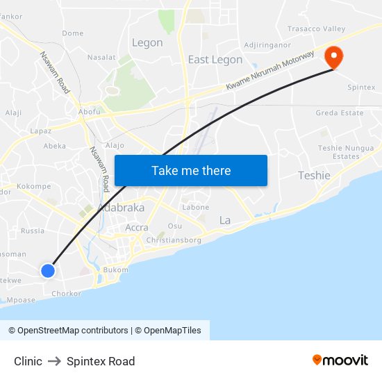 Clinic to Spintex Road map