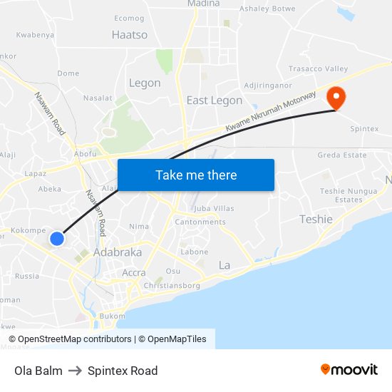 Ola Balm to Spintex Road map