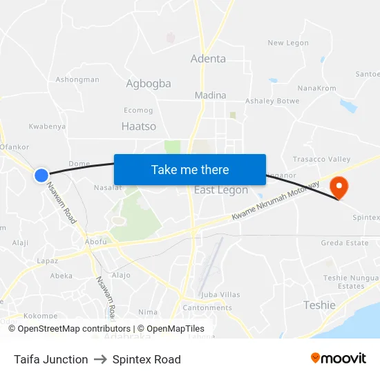 Taifa Junction to Spintex Road map