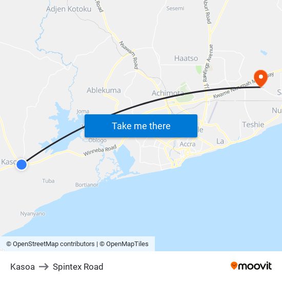 Kasoa to Spintex Road map