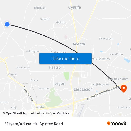 Mayera/Adusa to Spintex Road map