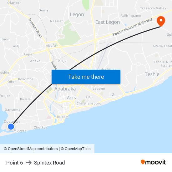 Point 6 to Spintex Road map