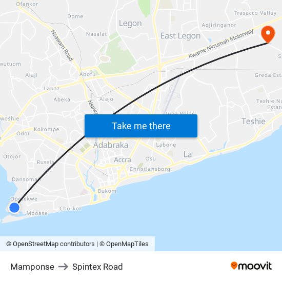 Mamponse to Spintex Road map