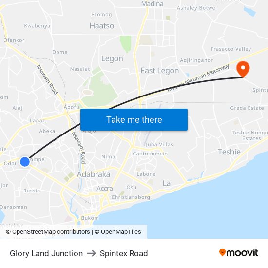 Glory Land Junction to Spintex Road map