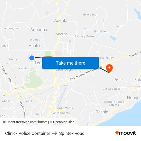 Clinic/ Police Container to Spintex Road map