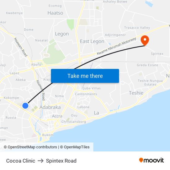 Cocoa Clinic to Spintex Road map